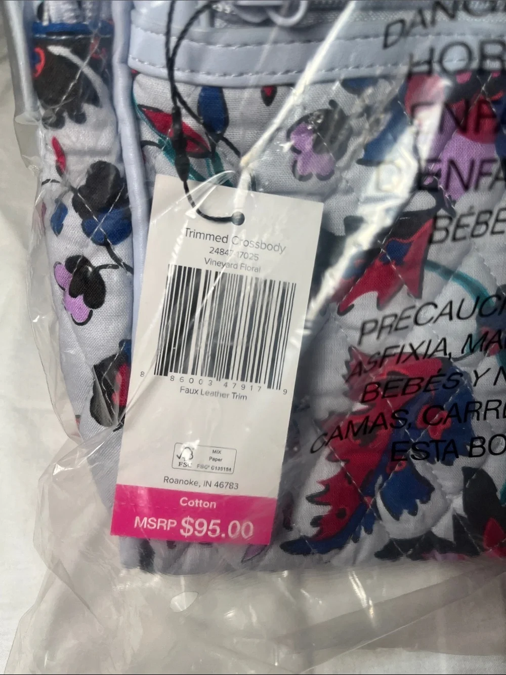 Vera Bradley NWT Trimmed Crossbody bag in Vineyard Floral.